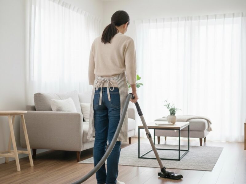 掃除機をかける女性の画像
