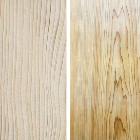調湿効果が高い柾目（まさめ）と調湿効果が低い板目（いため）の木目の違いを比較